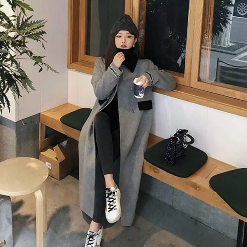 Drop Shipping Double Faced Womens Wool Blends Long Cashmere Wool Coat