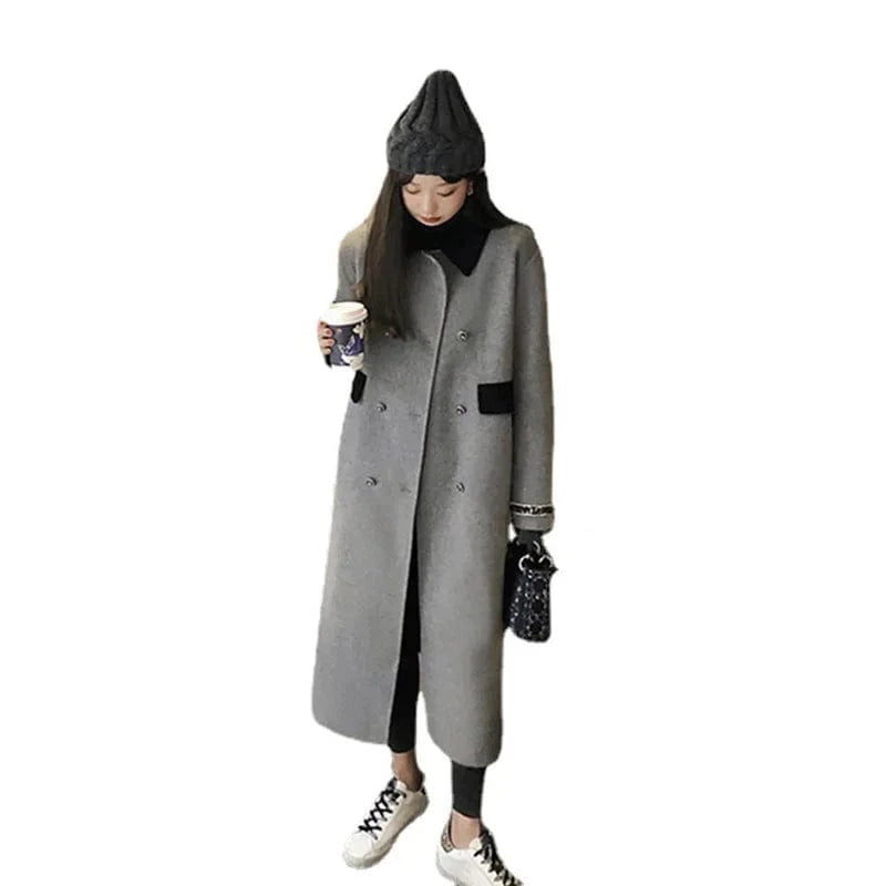 Drop Shipping Double Faced Womens Wool Blends Long Cashmere Wool Coat