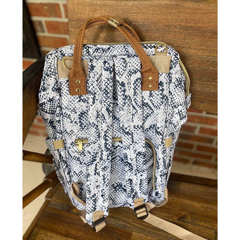Drop Shipping Grey Snake Diaper Bag with Changing Mat Multi-Function Large Capacity Waterproof Nappy Bag for Mom and Dad