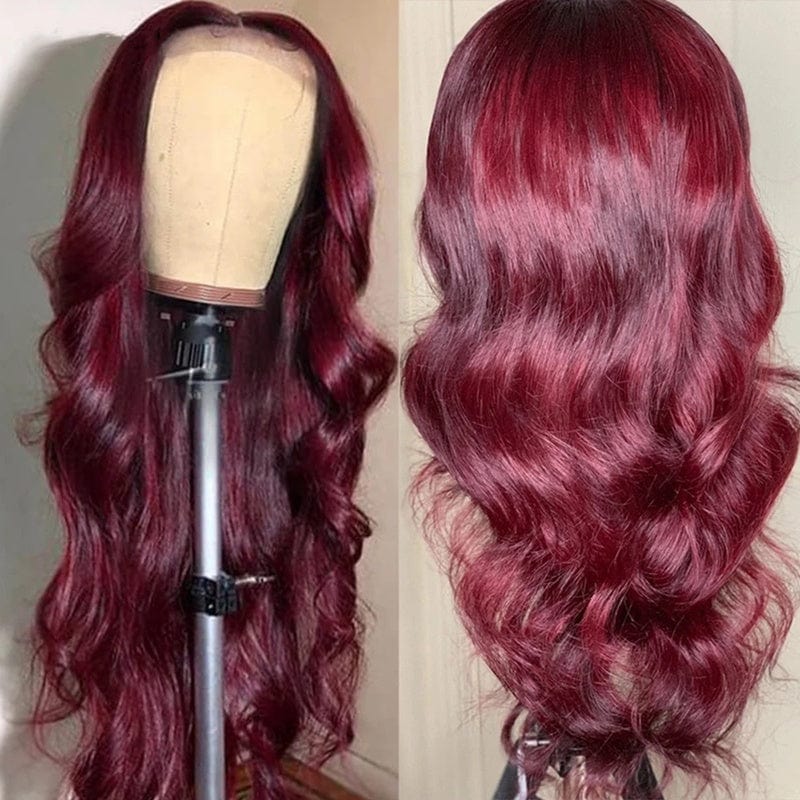 Drop Shipping Ocean Body Wave Ombre 99J Burgundy Color Virgin Brazilian Cuticle Aligned Hair Lace Front Wigs