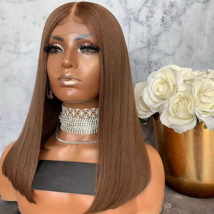Drop shipping Virgin Brazilian Short Human Hair Bob Wigs Lace Front For Women Cuticle Aligned Hair Brown Color Lace Front Wig