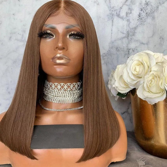 Drop shipping Virgin Brazilian Short Human Hair Bob Wigs Lace Front For Women Cuticle Aligned Hair Brown Color Lace Front Wig