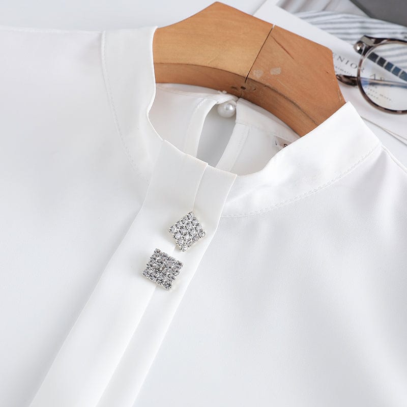 Dropship Soft and Comfortable Shirt Long Sleeve High-quality Blouse with Diamond Office Lady Work Wear Green Top for Women