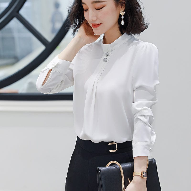 Dropship Soft and Comfortable Shirt Long Sleeve High-quality Blouse with Diamond Office Lady Work Wear Green Top for Women