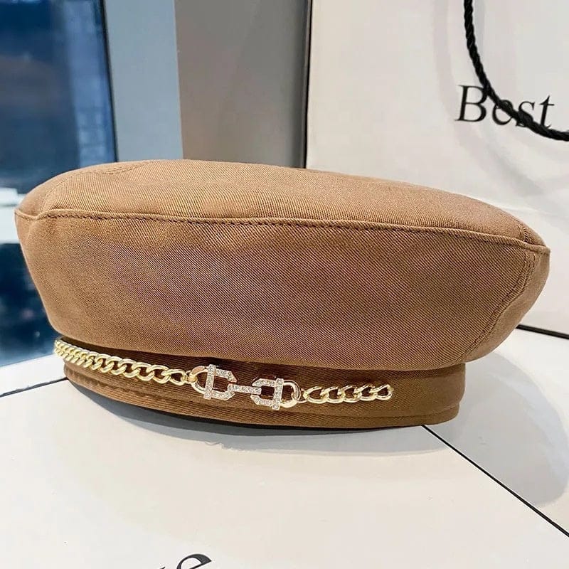 Dropshiping Spring and autumn new beret hat female British style wild trend painter hat diamond Rhinestone chain fashion beret