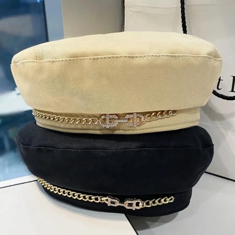 Dropshiping Spring and autumn new beret hat female British style wild trend painter hat diamond Rhinestone chain fashion beret
