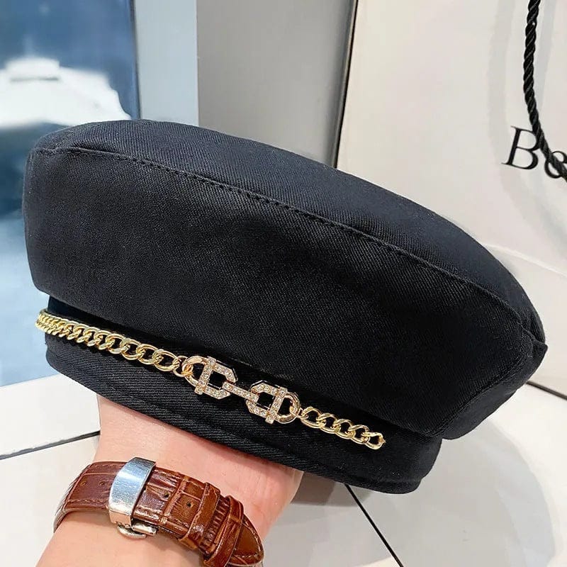 Dropshiping Spring and autumn new beret hat female British style wild trend painter hat diamond Rhinestone chain fashion beret