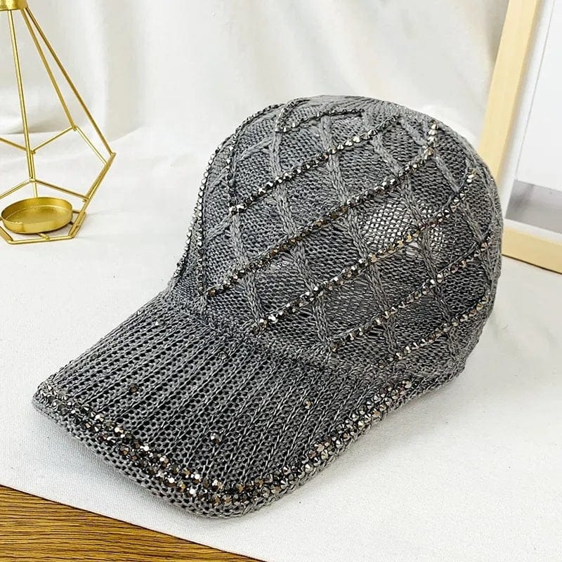 Dropshiping Women's fashion rhinestone breathable sunscreen baseball cap knitted sunshade outdoor travel trend peaked cap
