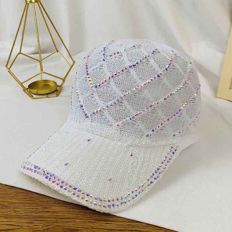 Dropshiping Women's fashion rhinestone breathable sunscreen baseball cap knitted sunshade outdoor travel trend peaked cap
