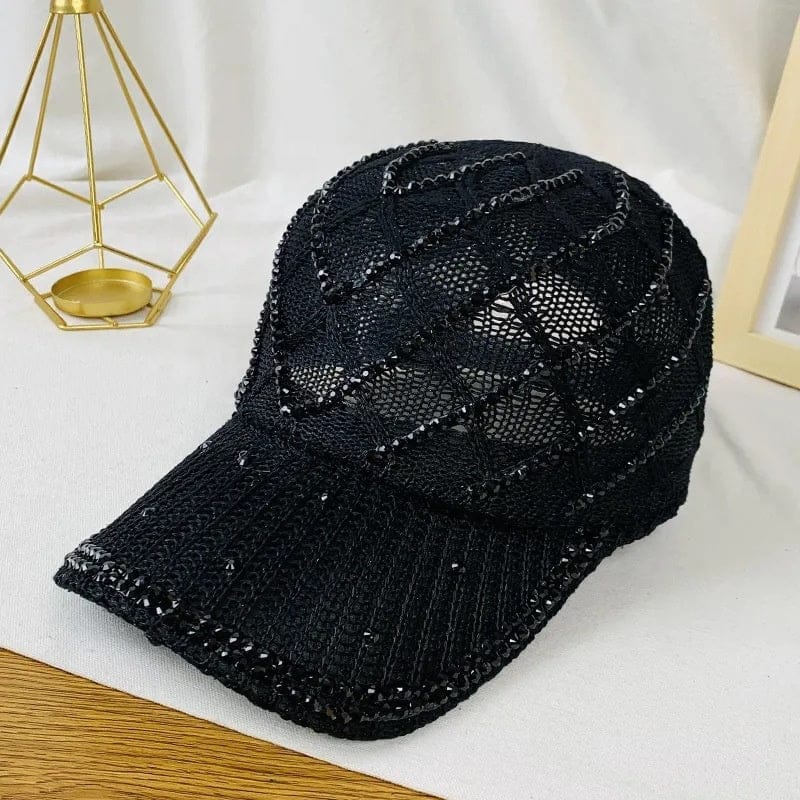 Dropshiping Women's fashion rhinestone breathable sunscreen baseball cap knitted sunshade outdoor travel trend peaked cap