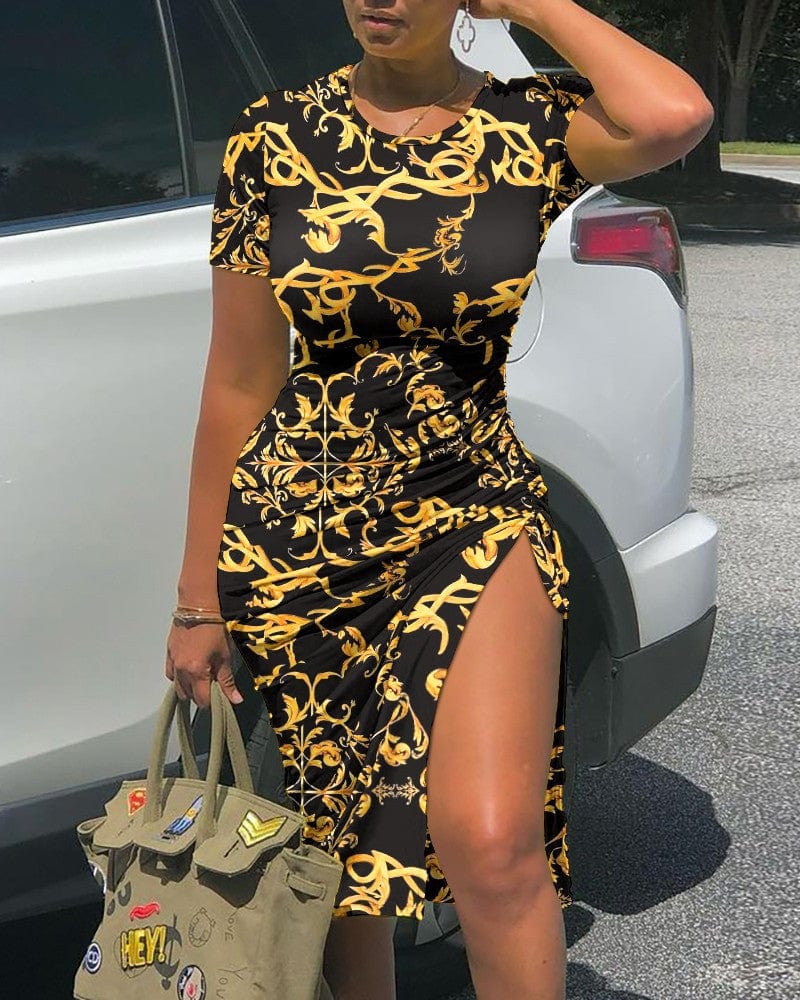 Dropshipping 2022 new arrival summer time short sleeve hip opening top women casual dress tie-dye body one step dress
