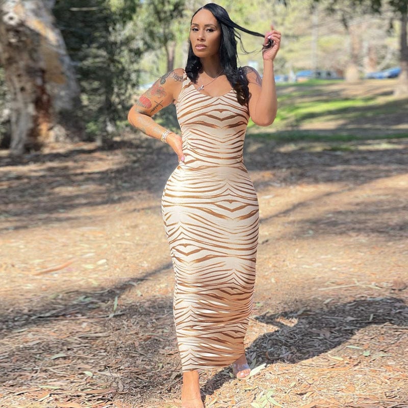 Dropshipping 2022 New design ladies casual dresses women summer neck sleeveless bodycon printed long dress