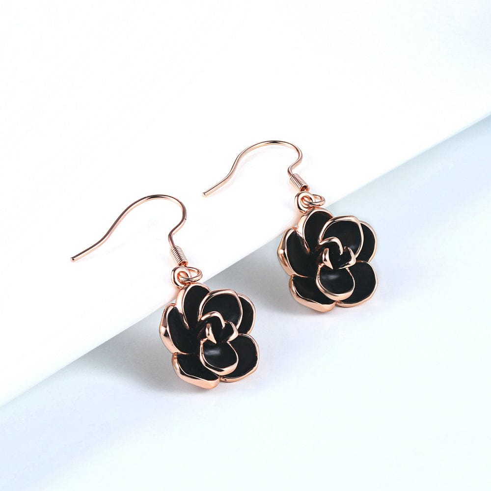 Dropshipping Fashion Drop Earrings for Women Engagement Wedding Earrings Jewelry Hanging Black Rose Earrings Christmas Gifts