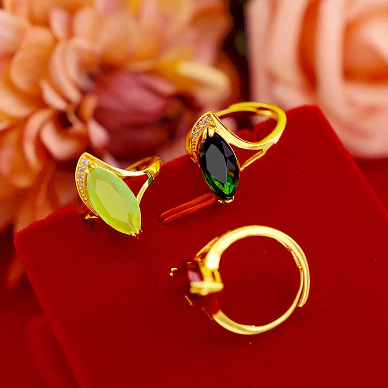 Dropshipping Fashion Gold Ring for Women for Engagement Emerald Gemstone Rings Adjustable 14k Yellow Gold Statement Jewelry