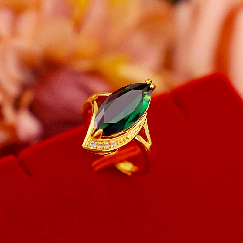 Dropshipping Fashion Gold Ring for Women for Engagement Emerald Gemstone Rings Adjustable 14k Yellow Gold Statement Jewelry