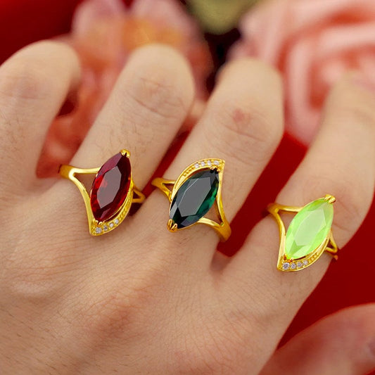 Dropshipping Fashion Gold Ring for Women for Engagement Emerald Gemstone Rings Adjustable 14k Yellow Gold Statement Jewelry