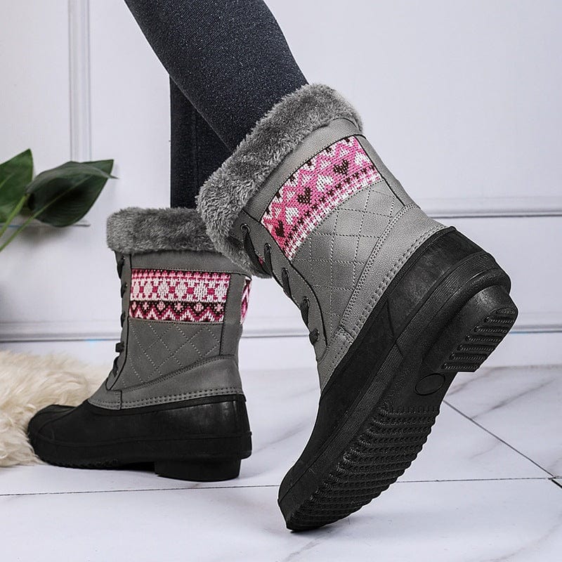 Dropshipping Fashion Ladies Warm Women Plaid Duck Hunting Shoes Winter Long Fur Snow Boots For Women