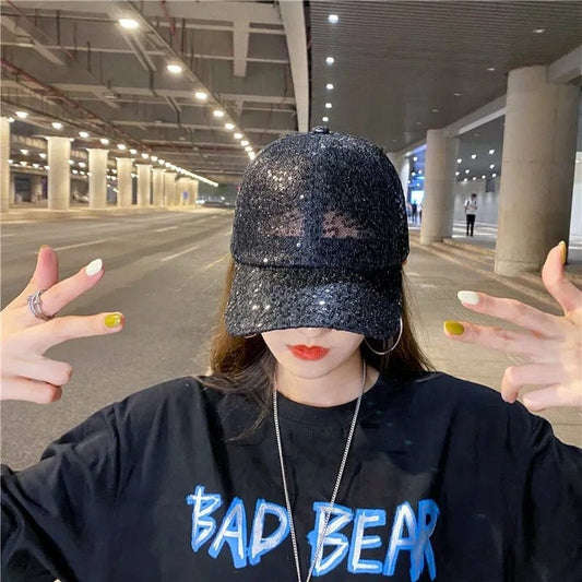 Dropshipping Hollow breathable shade hat female spring and summer sequined sun hat youth fashion casual peaked cap