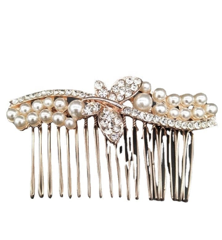 Dropshipping Hot Sale Wholesale Bridal Golden Pearl Hair Comb Alloy Rhinestone Headgear Insert Comb Golden Bridal Flower Pearl Hair Comb