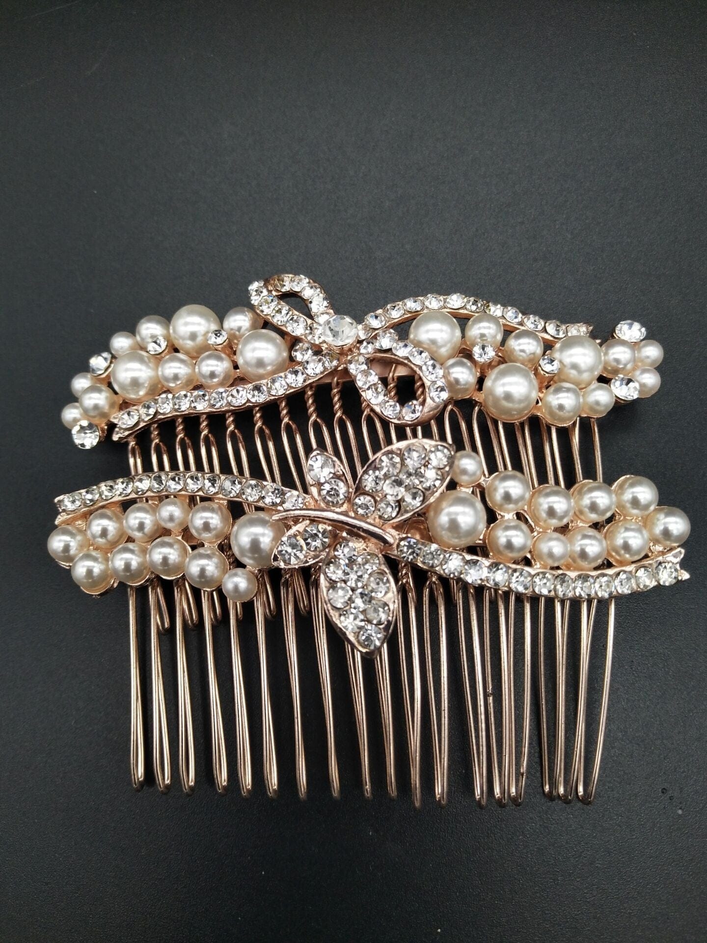 Dropshipping Hot Sale Wholesale Bridal Golden Pearl Hair Comb Alloy Rhinestone Headgear Insert Comb Golden Bridal Flower Pearl Hair Comb