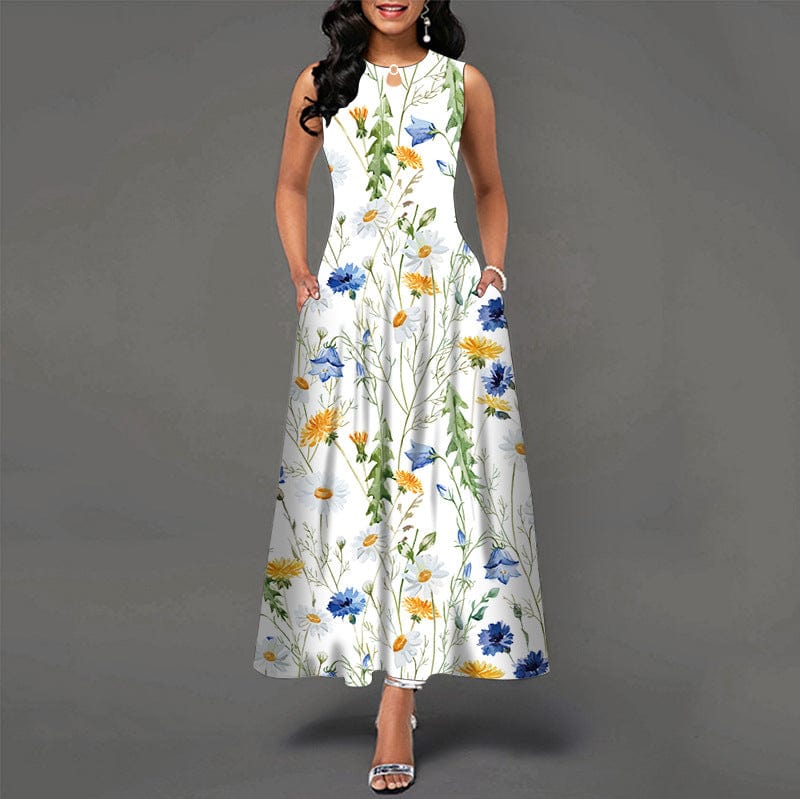 Dropshipping Hot summer fashion latest women's high waist summer party evening beach sleeveless long dress