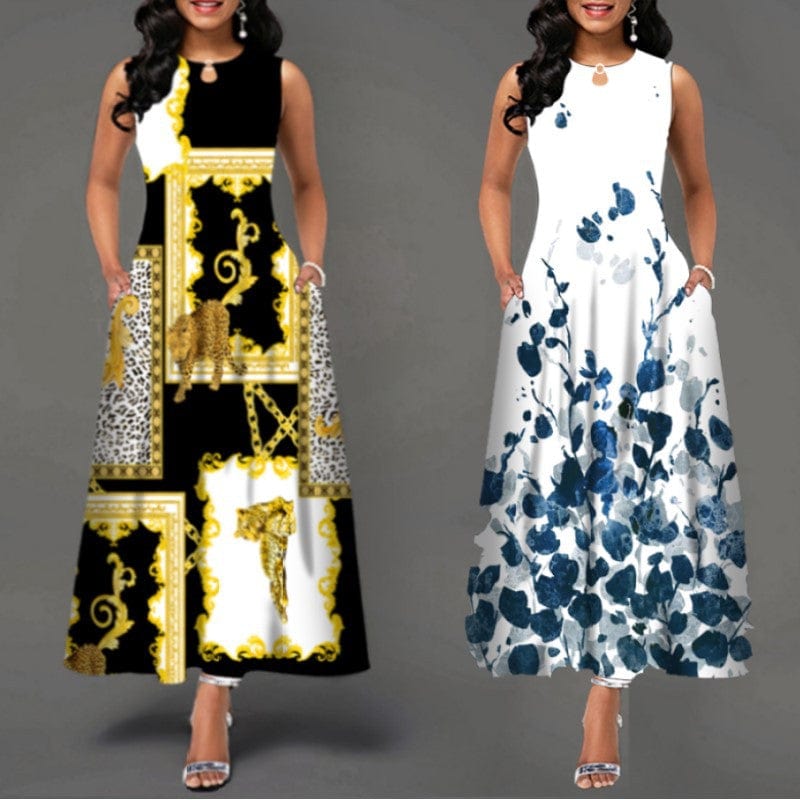 Dropshipping Hot summer fashion latest women's high waist summer party evening beach sleeveless long dress