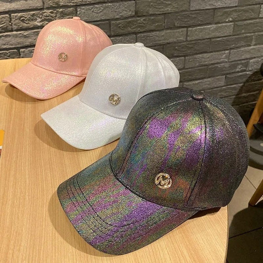 Dropshipping Laser colorful hat female wild rhinestone M standard peaked cap sunscreen sun hat fashion baseball cap