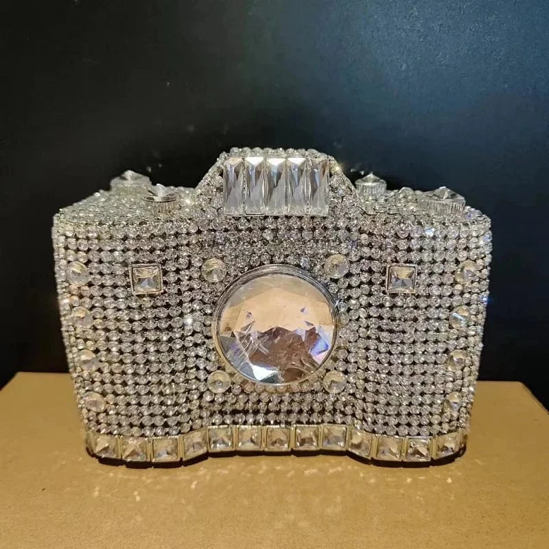 Dropshipping Luxury Bling Crystal Camera Shaped Bag Diamond Purse