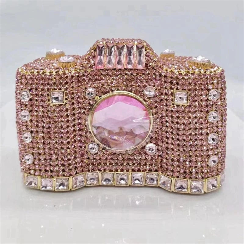 Dropshipping Luxury Bling Crystal Camera Shaped Bag Diamond Purse