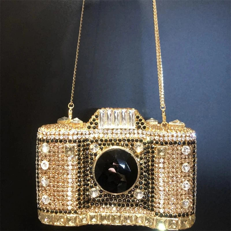 Dropshipping Luxury Bling Crystal Camera Shaped Bag Diamond Purse