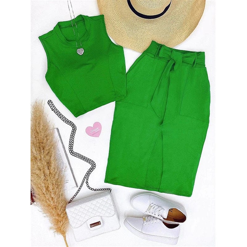 dropshipping summer womens dress women clothing sleeveless vest crop top high rise hip skirt two piece women's sets mini skirts