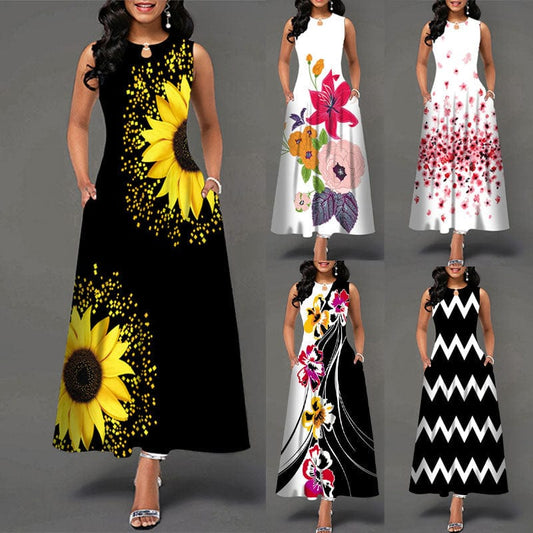 Dropshipping Wholesale elegantes most popular women casual sleeveless dress ladies digital printing long dress