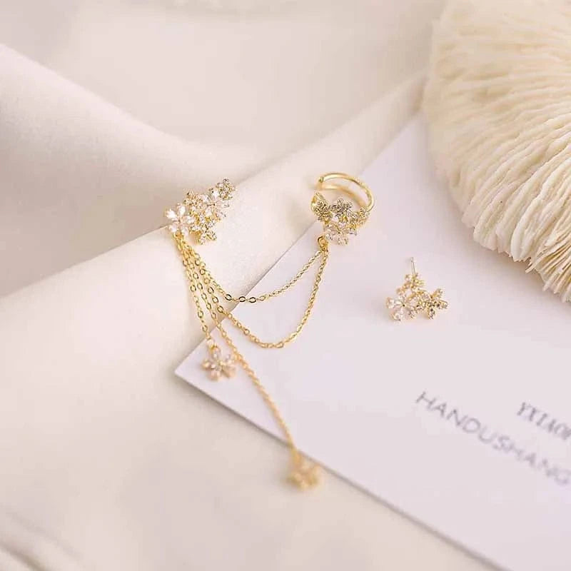 Dropshipping Wholesale Zircon Flower Cuff Earring with 1 Sided Ear Cuff Clip Women Girls  Brass Delicate Fashion Jewelry
