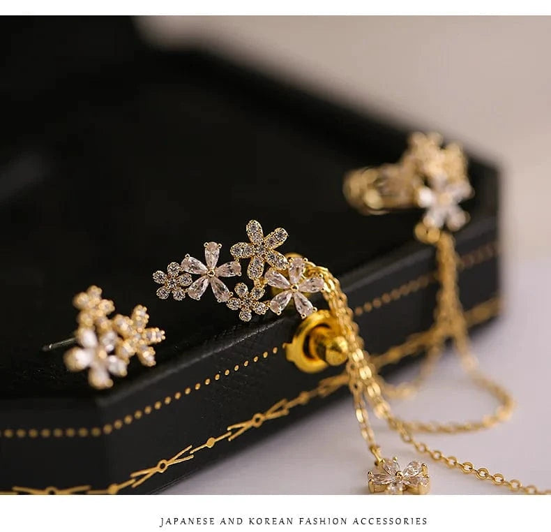 Dropshipping Wholesale Zircon Flower Cuff Earring with 1 Sided Ear Cuff Clip Women Girls  Brass Delicate Fashion Jewelry