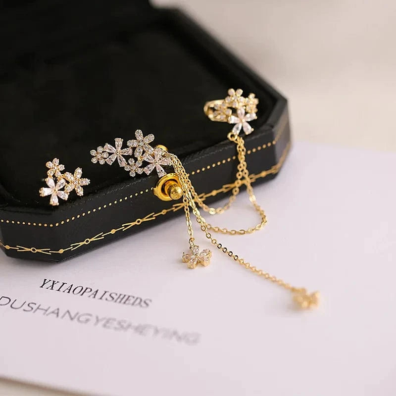 Dropshipping Wholesale Zircon Flower Cuff Earring with 1 Sided Ear Cuff Clip Women Girls  Brass Delicate Fashion Jewelry