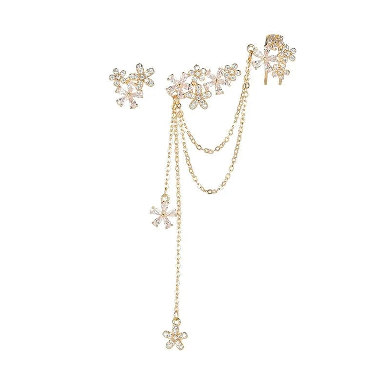 Dropshipping Wholesale Zircon Flower Cuff Earring with 1 Sided Ear Cuff Clip Women Girls  Brass Delicate Fashion Jewelry