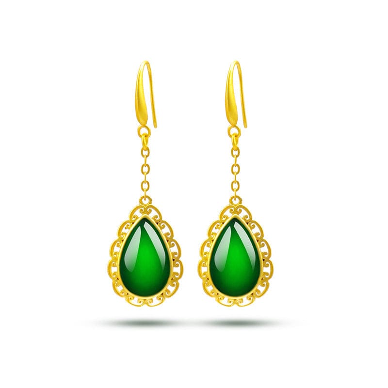 Dropshipping Women Earring Drop Earring Water Droplet Agate Stone Gemstone Earrings Green Emerald Jade Jewelry Female Gift