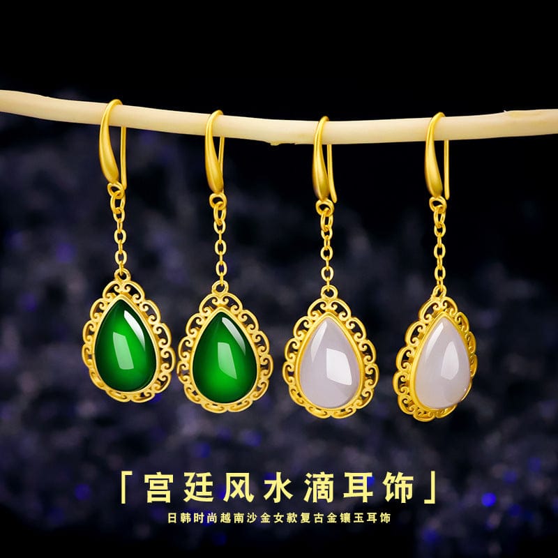 Dropshipping Women Earring Drop Earring Water Droplet Agate Stone Gemstone Earrings Green Emerald Jade Jewelry Female Gift