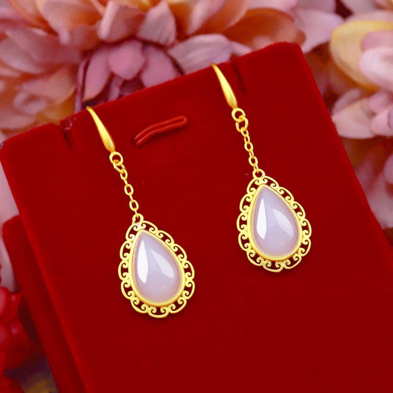 Dropshipping Women Earring Drop Earring Water Droplet Agate Stone Gemstone Earrings Green Emerald Jade Jewelry Female Gift