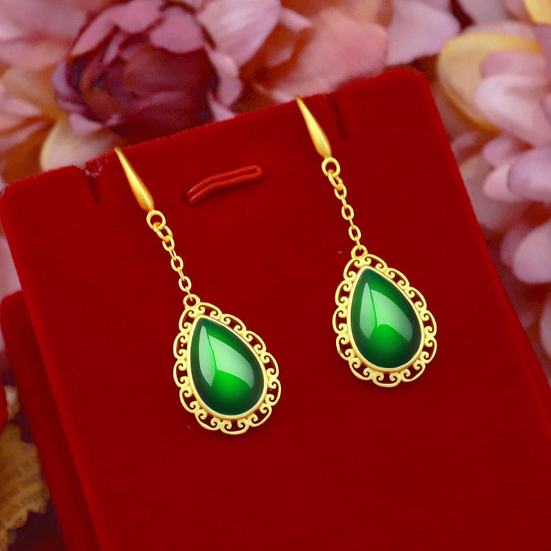 Dropshipping Women Earring Drop Earring Water Droplet Agate Stone Gemstone Earrings Green Emerald Jade Jewelry Female Gift