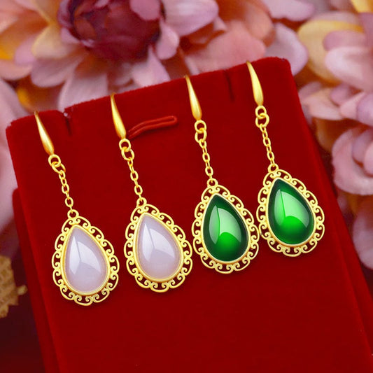 Dropshipping Women Earring Drop Earring Water Droplet Agate Stone Gemstone Earrings Green Emerald Jade Jewelry Female Gift