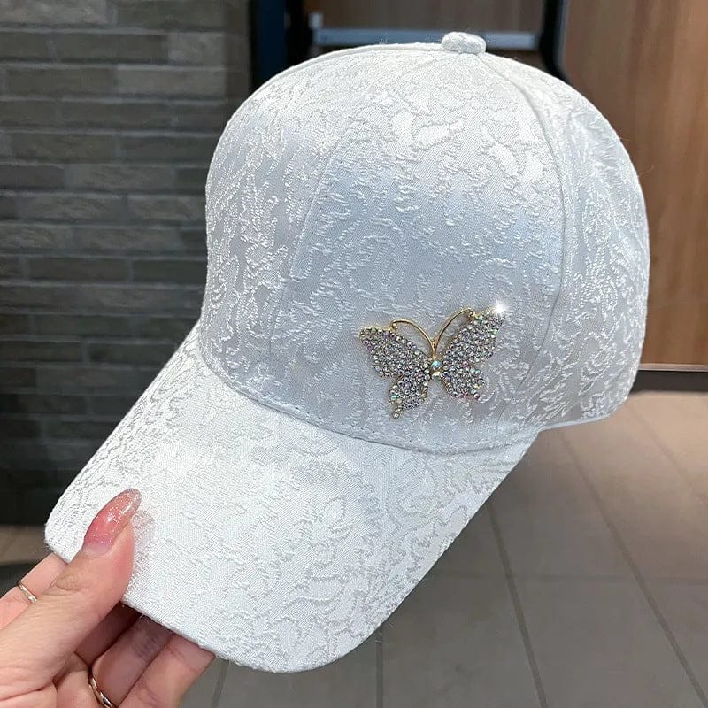 Dropshipping Women's Fashion Spring Summer Casual Sunscreen Peaked Cap Lace Jacquard Rhinestone Butterfly Baseball Cap
