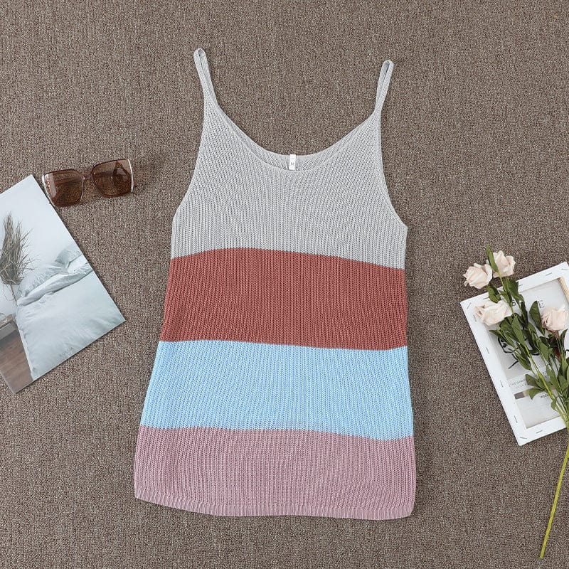 Dropshipping Women Summer Tee Vest Knitted Custom Solid Sleeveless Block Ladies Tank Top