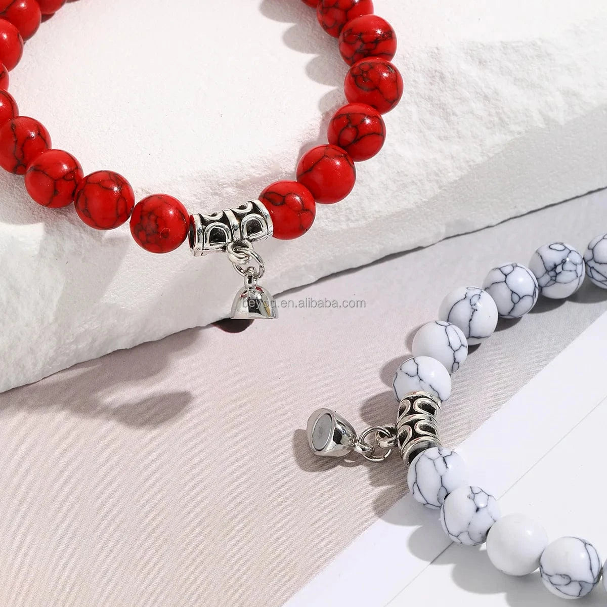 DST Inspiration Double Bracelets Delta Red White Beaded Magnetic Heart-shaped Bracelet