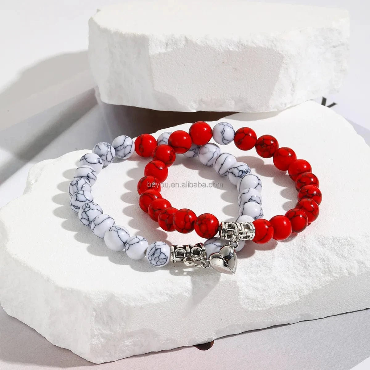 DST Inspiration Double Bracelets Delta Red White Beaded Magnetic Heart-shaped Bracelet
