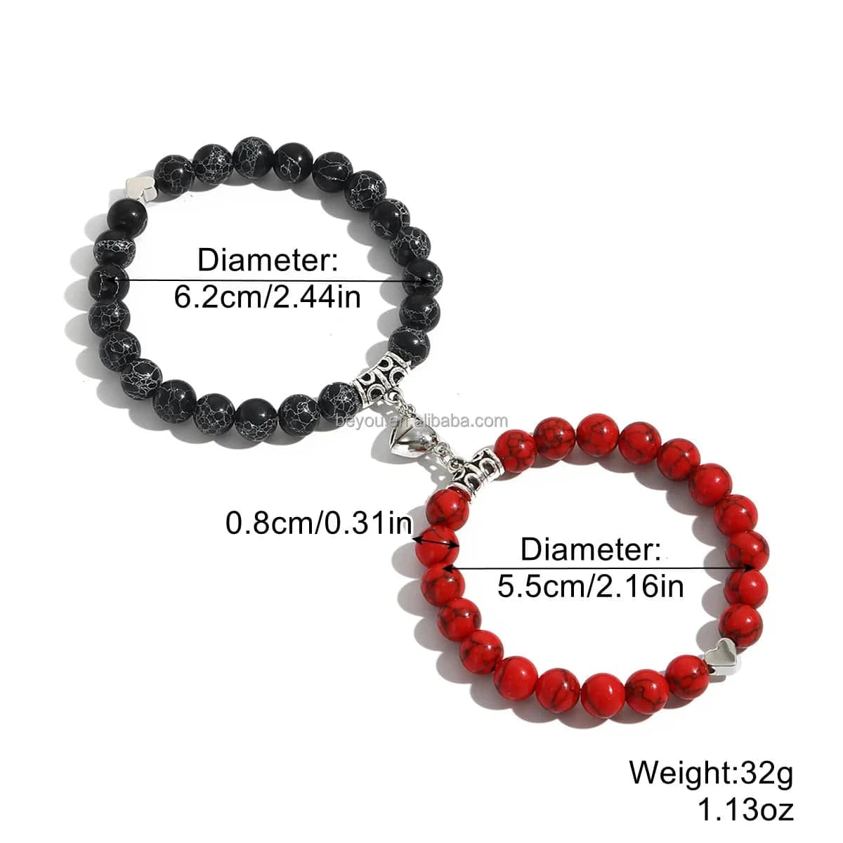 DST Inspiration Double Bracelets Delta Red White Beaded Magnetic Heart-shaped Bracelet