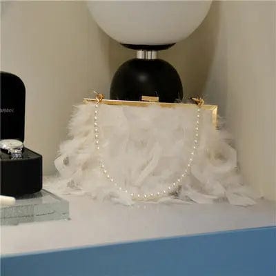 DY017 Evening Purse with Pearl Strap Chain Clutch Bags Feather Crossbody Bag for Women Girl Ladies Luxury Women Bag Design Party