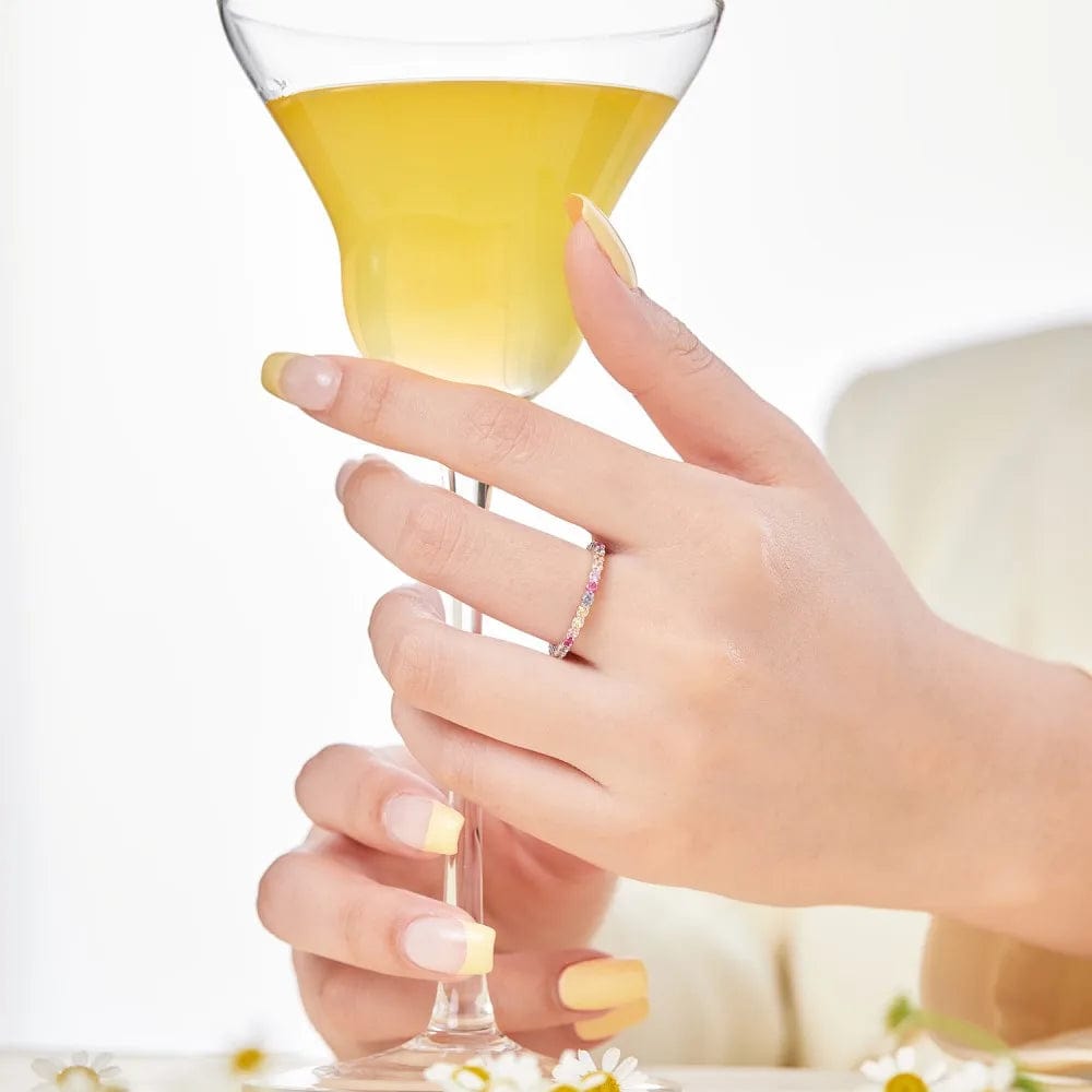 Dylam Eternity Band Rings 2mm 5A Cubic Zirconia Diamond S925 Silver Rhodium Plated Colorful Wedding Engagement Promise Rings