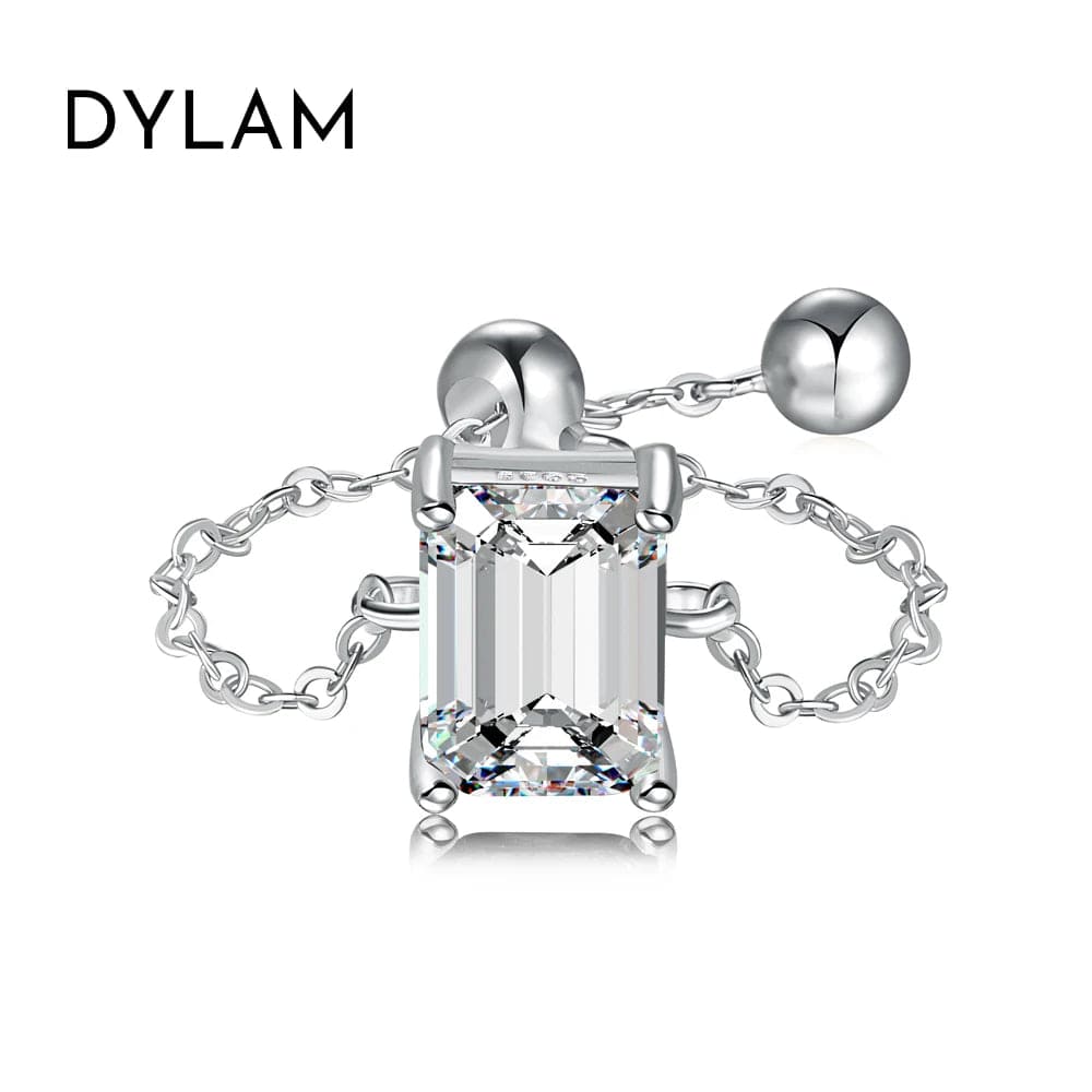 Dylam In Stock No Moq Dainty S925 Silver Rhodium 18K Gold Plated Adjustable Link Chain Rectangle 5A Zirconia Jewelry Rings