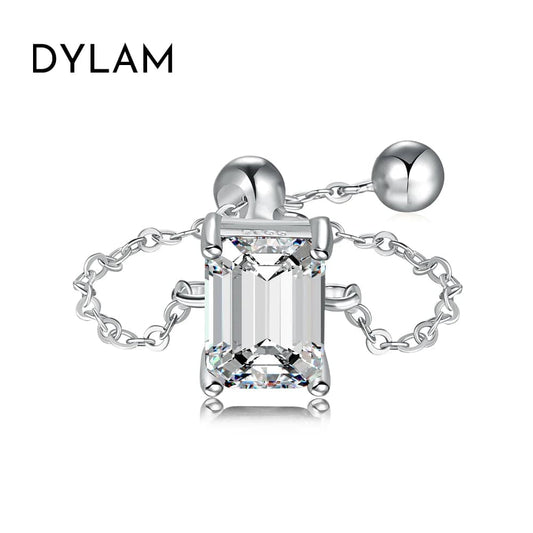 Dylam In Stock No Moq Dainty S925 Silver Rhodium 18K Gold Plated Adjustable Link Chain Rectangle 5A Zirconia Jewelry Rings
